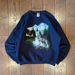 Vintage 90s Wolf/Mountains Crewneck
